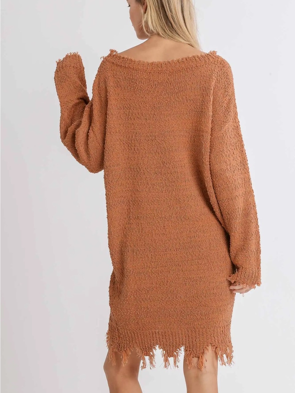 Umgee Distressed Boat Neck Knit Sweater Dress NWT - Picture 2 of 4